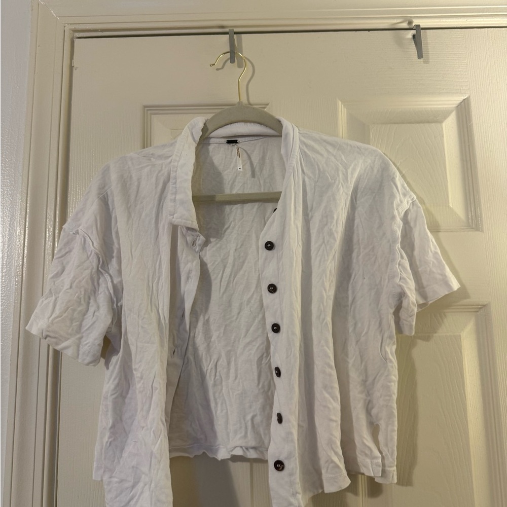 Free People Women's White Button-Up Top